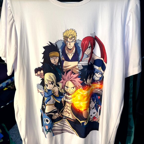 Fairy Tail Chase New Design White Multi-Character Graphic Print T-Shirt SZ 3XL - Picture 1 of 4